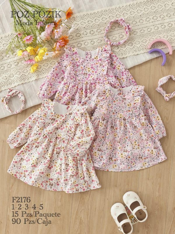 Vestidos florales para niña con diadema-F2176