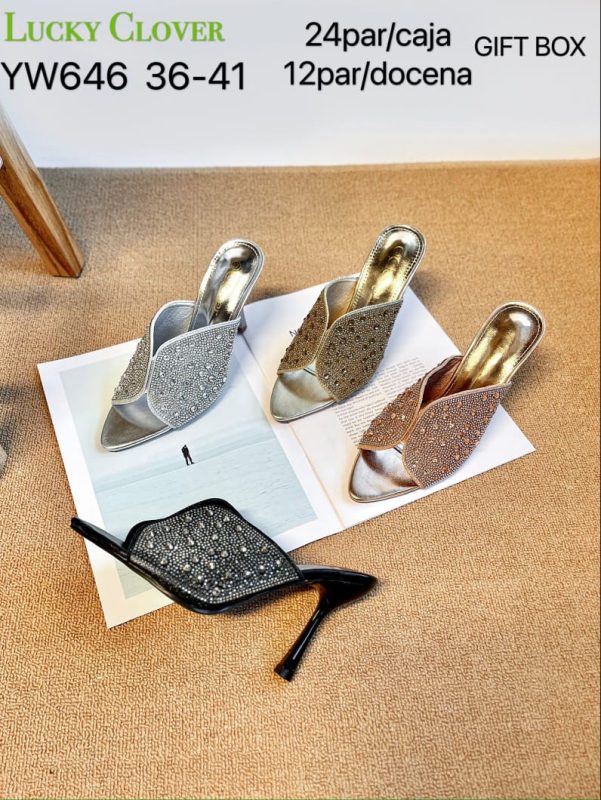 Zapatos de tacón con pedrería-YW646